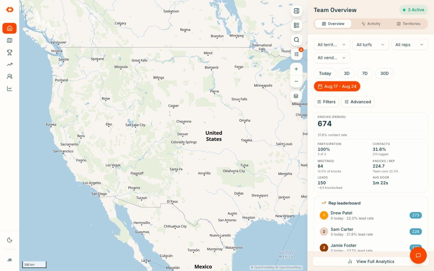 KnockDesk rep activity and field overview