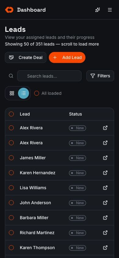 KnockDesk mobile lead list for field reps