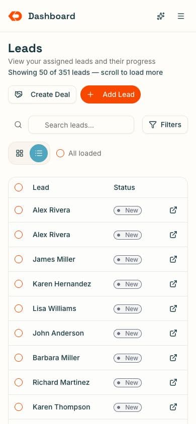 KnockDesk mobile lead list for field reps